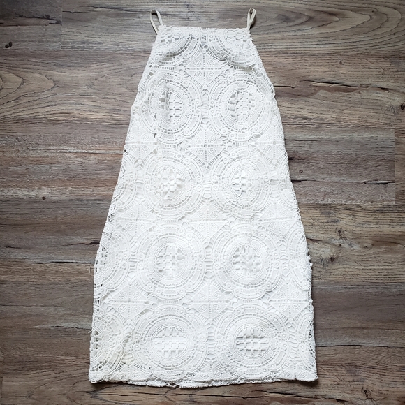 White Crochet Low Back Dress